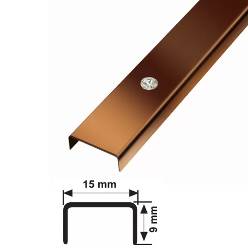 15 MM PASLANMAZ DEKORATİF BORDÜR PROFİLİ TAŞLI AYNA BAKIR 244 CM