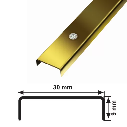 30 MM PASLANMAZ DEKORATİF BORDÜR PROFİLİ TAŞLI AYNA SARI 244 CM