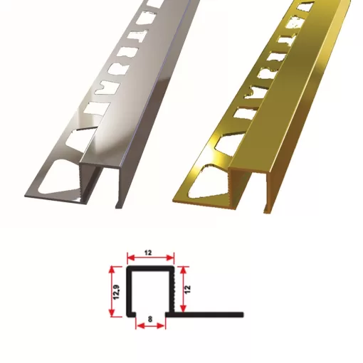 12 MM ALÜMİNYUM PARLAK KARE KÖŞE FAYANS PROFİLİ 270 CM